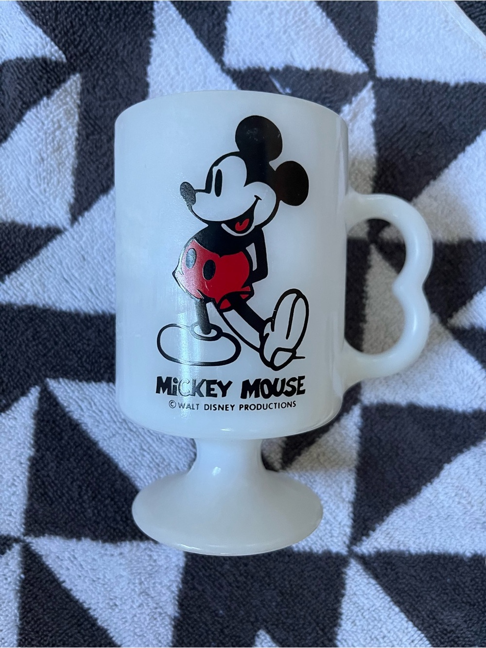 Disney White Glass Mug with Black and Red Mickey Mouse Graphic